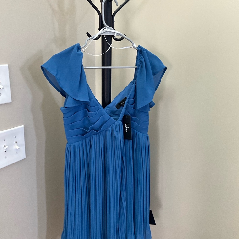 Lulu's Elegant Blue Ruffled Dress